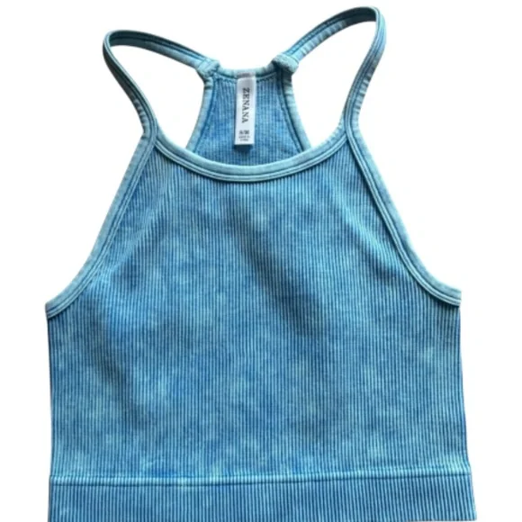 Zenana Padded Mineral Washed Ribbed Sports Bra - Picture 1 of 2